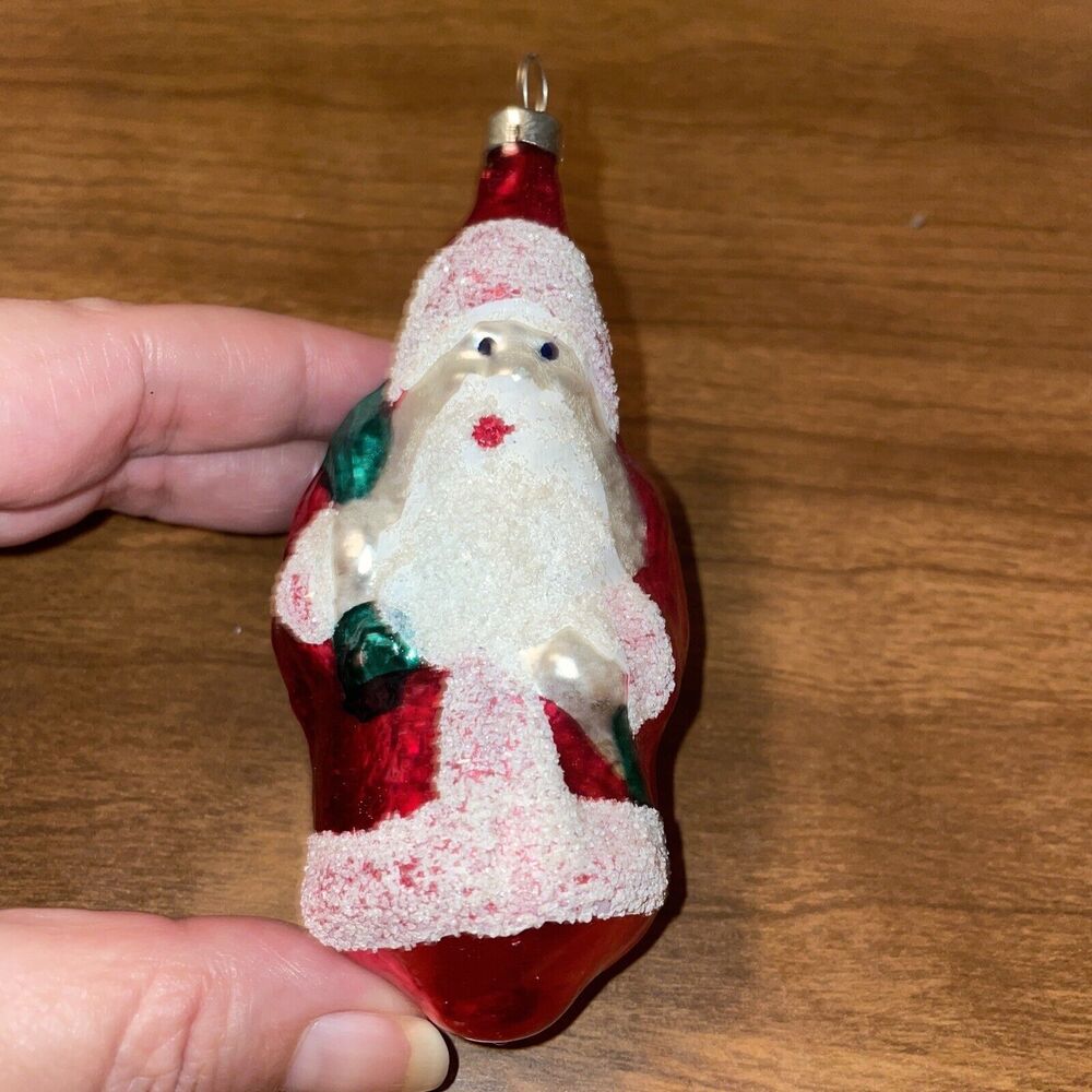 Vintage Christmas Ornament Czechoslovakia Mercury Blown Glass SANTA *Imperfect*